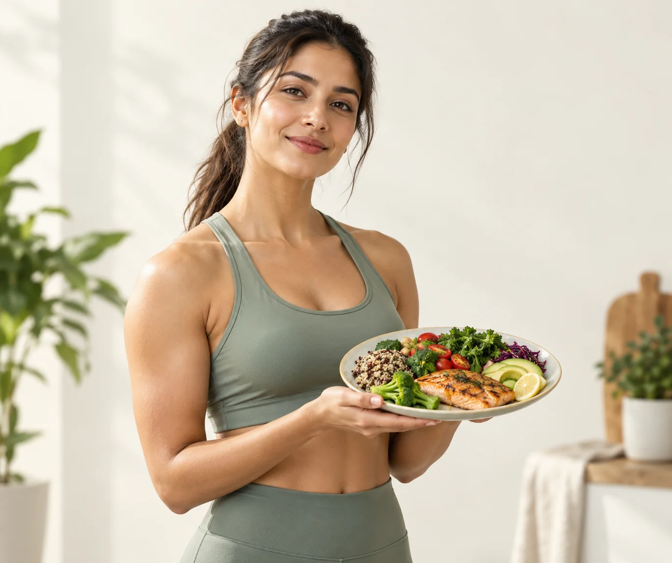 Fit person holding a healthy meal plate