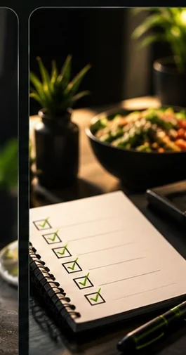 Consistent nutrition routine with a healthy meal and checklist