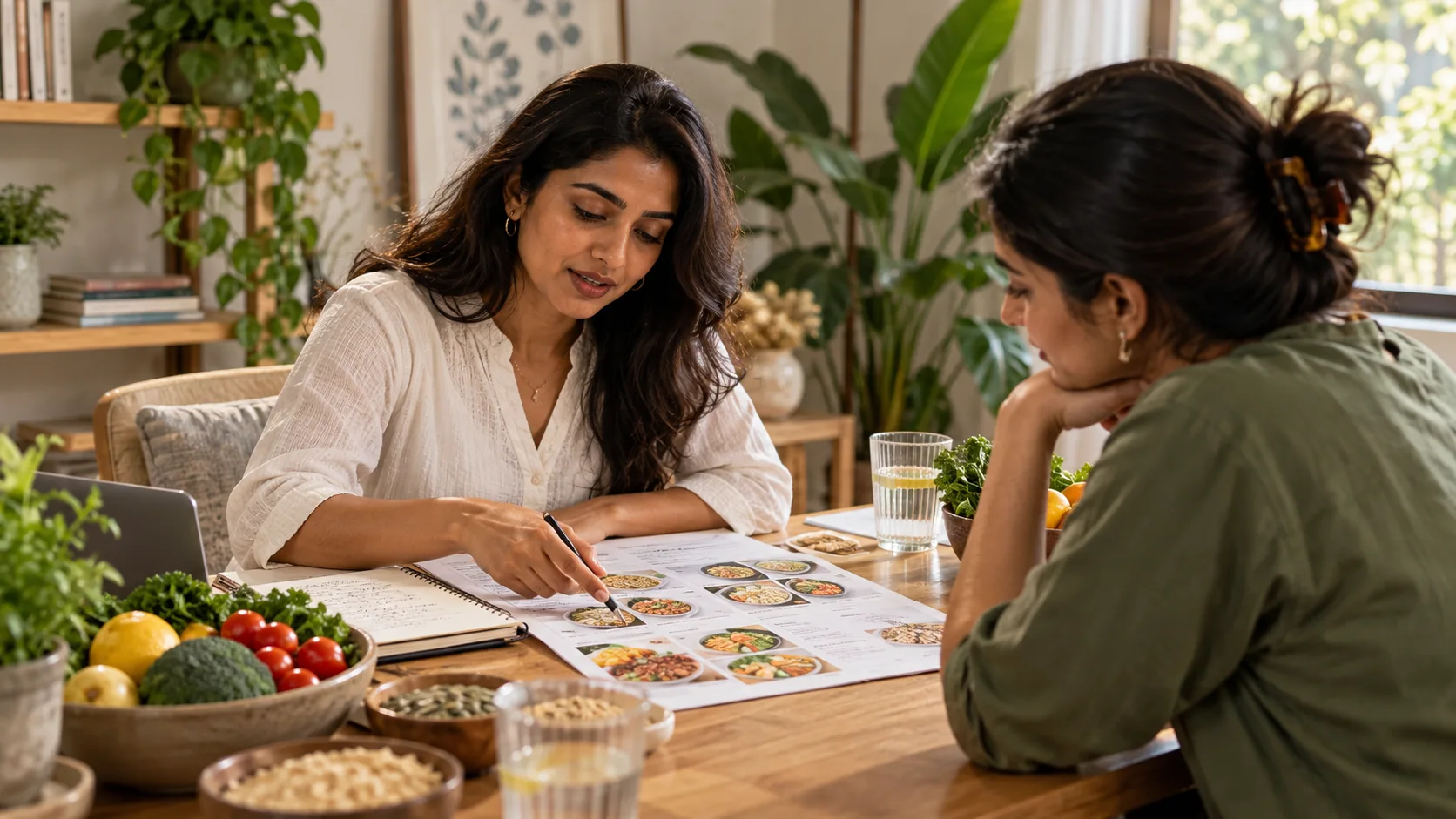 A nutrition professional and client reviewing an individualised meal strategy